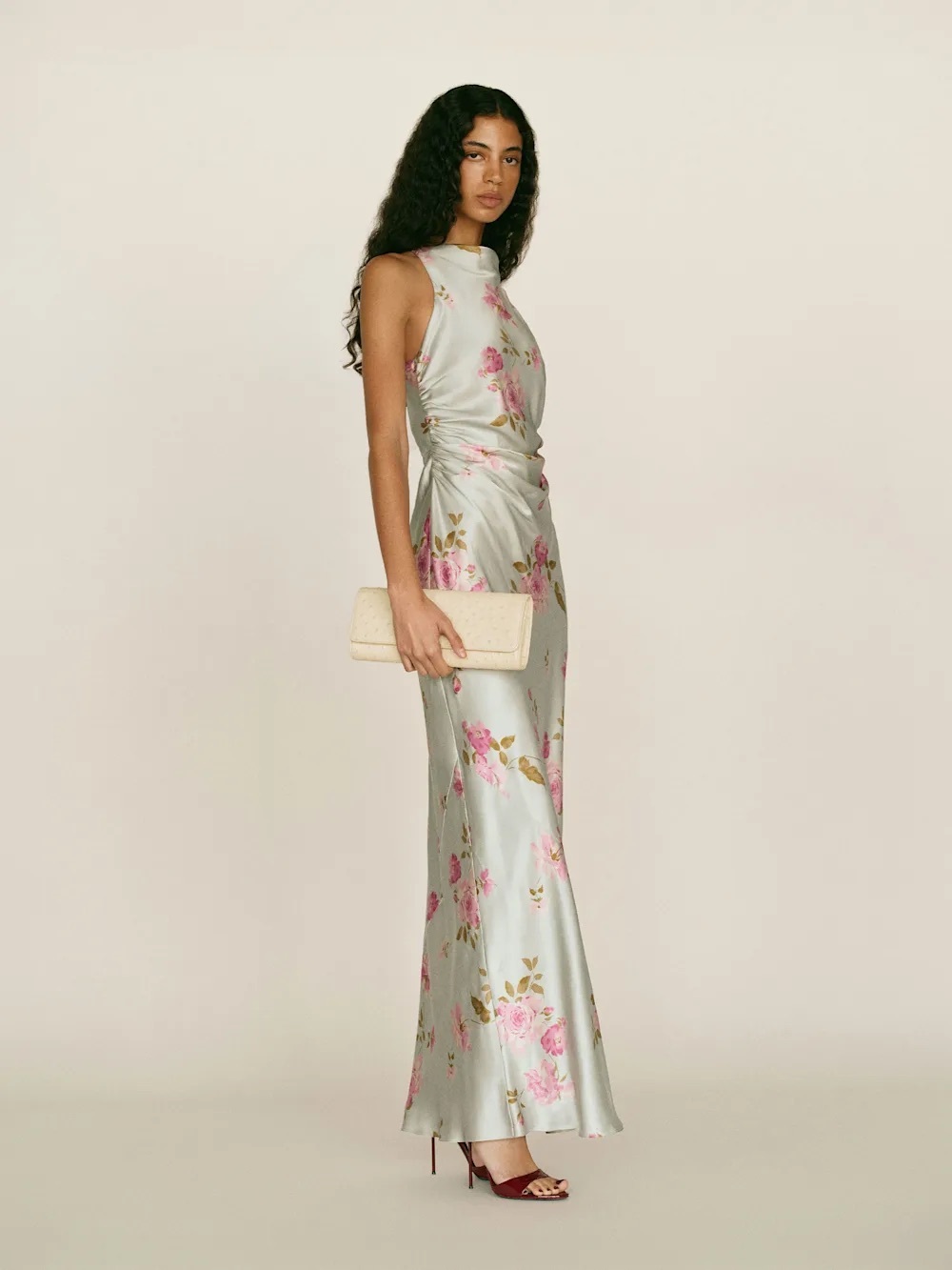 NEW Reformation Anaiis Long Silk Backless Dress Windswept Blue Floral US 2 UK 6